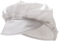 Polycotton mobcap in fishnet with a visor