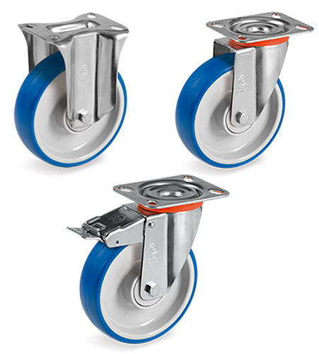Stainless steel caster with plate and blue wheel BB